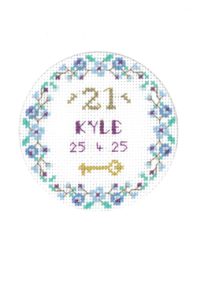 Coming of Age card blue cross stitch kit