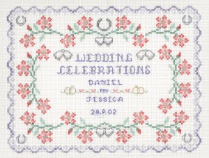 cross stitchPastel Wedding sampler