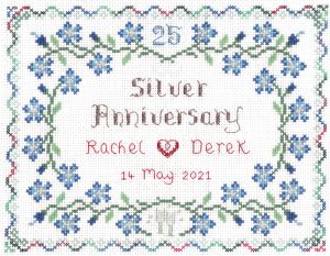 25th Wedding Anniversary sampler cross stitch