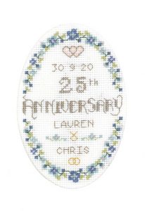 Floral 25th Anniversary card cross stitch kit