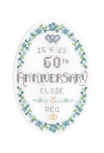 Floral 60th Anniversary card cross stitch kit