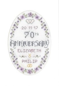 Floral 70th Anniversary card cross stitch kit