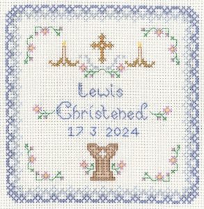 Blue Christening Sampler cross stitch kit