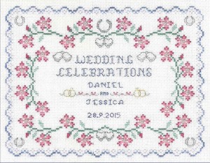 cross stitch Pastel Wedding sampler
