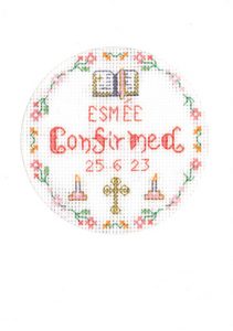 Pink Confirmation card cross stitch kit