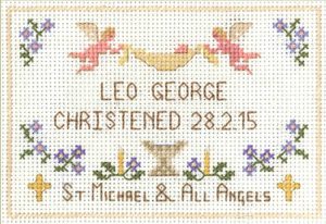 petite Christening sampler cross stitch kit