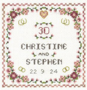 Heart Pearl Anniversary sampler cross stitch