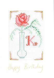 pink fizz initial birthday card cross stitch