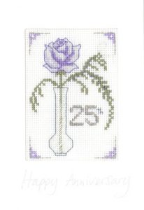 Rose Silver anniversary card cross stitch kit