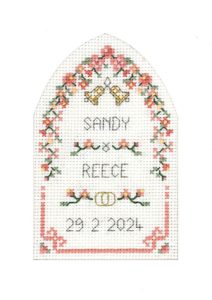 Pink Arch Wedding card cross stitch