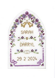 cross stitch Plum Arch Wedding card