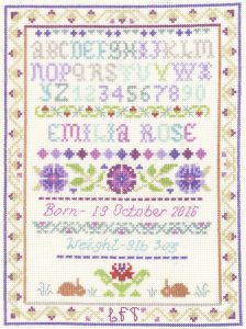 alphabet birth sampler cross stitch kit