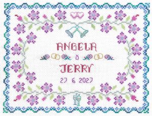 Lilac & Blue Wedding sampler cross stitch kit