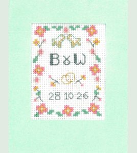 Mini Peach Wedding Day card cross stitch card