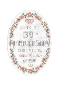 Floral 30th Anniversary card cross stitch kit