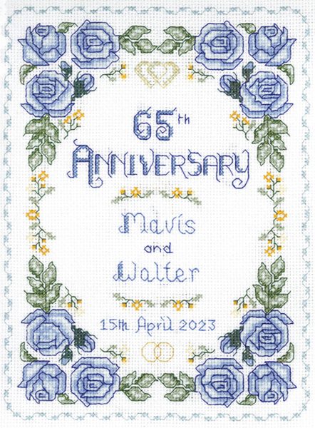 Rose 65th Anniversary Sampler cross stitch kit with subtle glitter