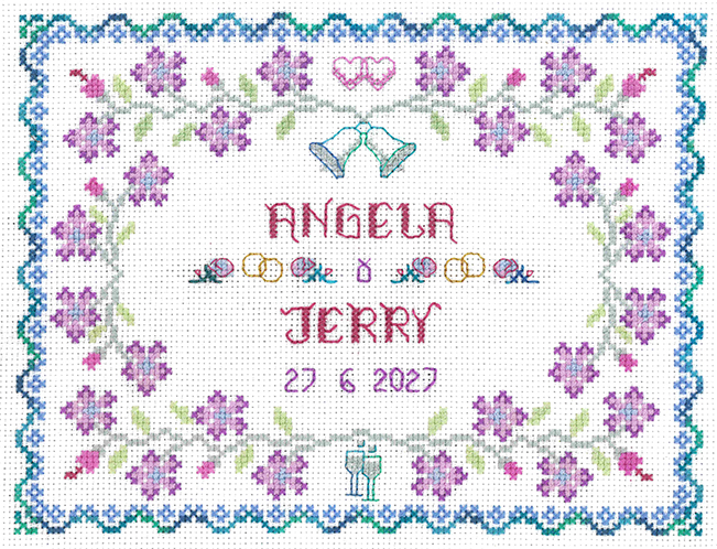 Lilac & Blue Wedding sampler cross stitch kit